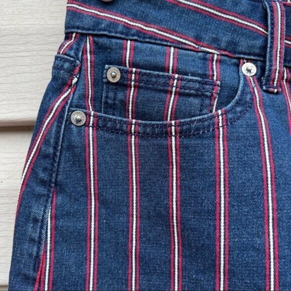 American Eagle Women's Mini Skirt Sz 10R Stretch Hi-Rise Raw Hem Stripe Blue Red - Picture 4 of 14